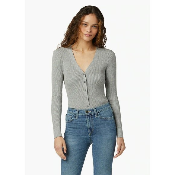 NEW NWT Favorite Daughter Long Sleeve Button Front Bodysuit Grey Moth SZ Large L - Picture 3 of 9
